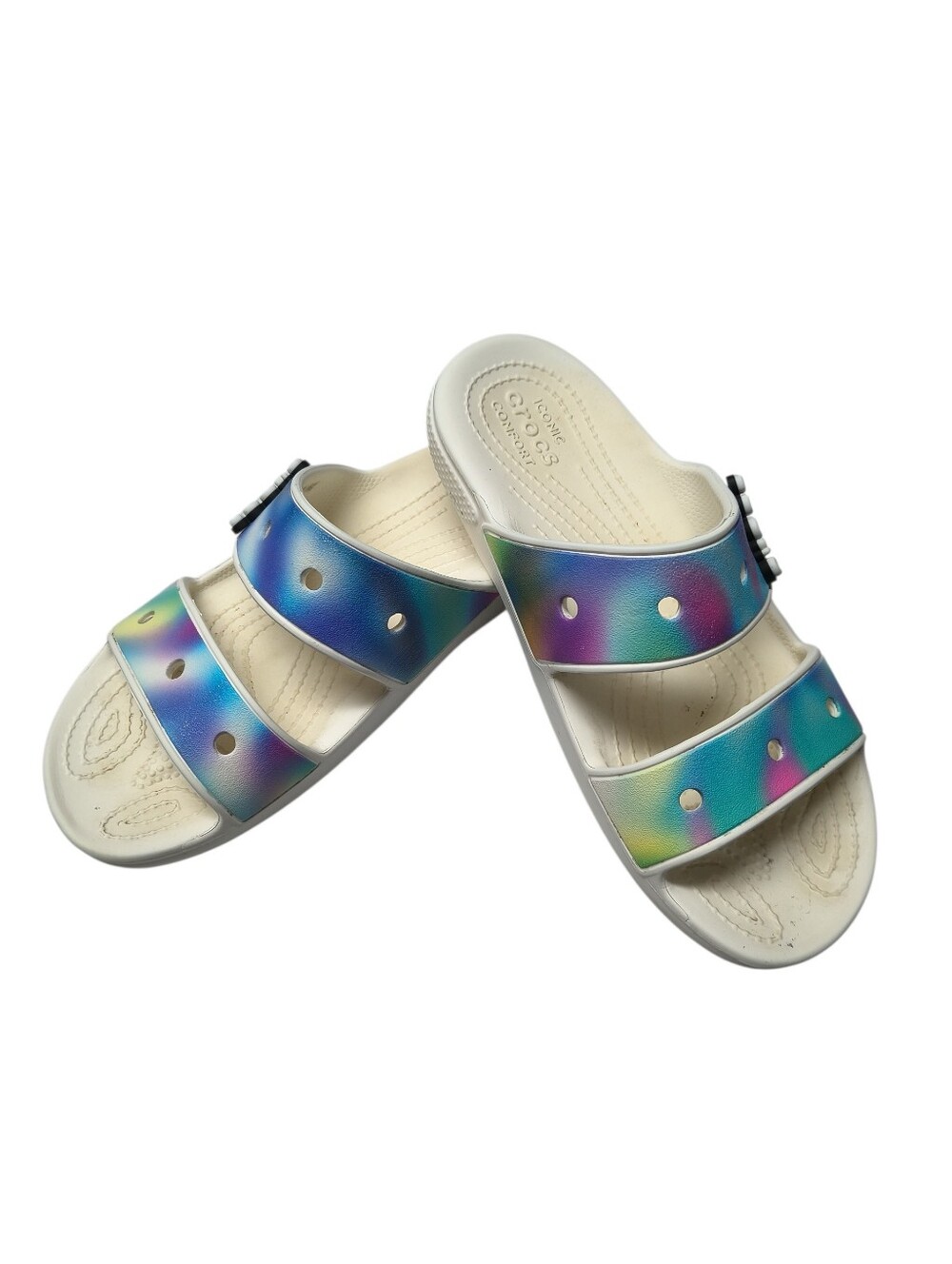 Crocs Classic Sandals Featuring A Vibrant Tie-dye Graphic In Straps  Size 8